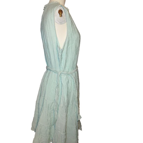 Womens Dress Size Large Mint Green Sleeveless Boho Peasant Ruffle Casual - Picture 2 of 6